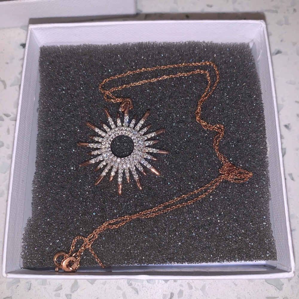 14k Gold Over Sterling Silver White Cubic Zirconia Sunburst Pendant Necklace